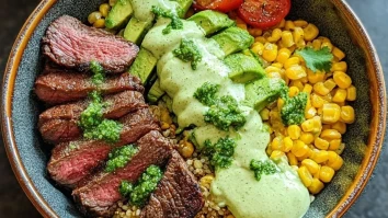 steak-avocado-bowl-mit-gerostetem-mais-und-koriander-creme-sose