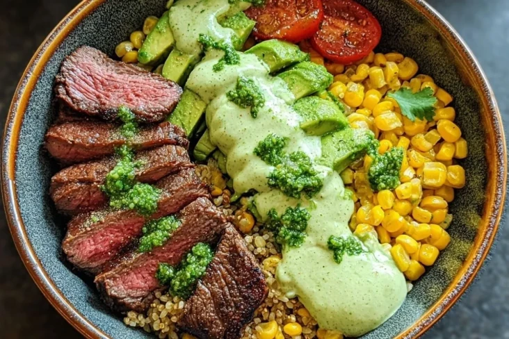 steak-avocado-bowl-mit-gerostetem-mais-und-koriander-creme-sose